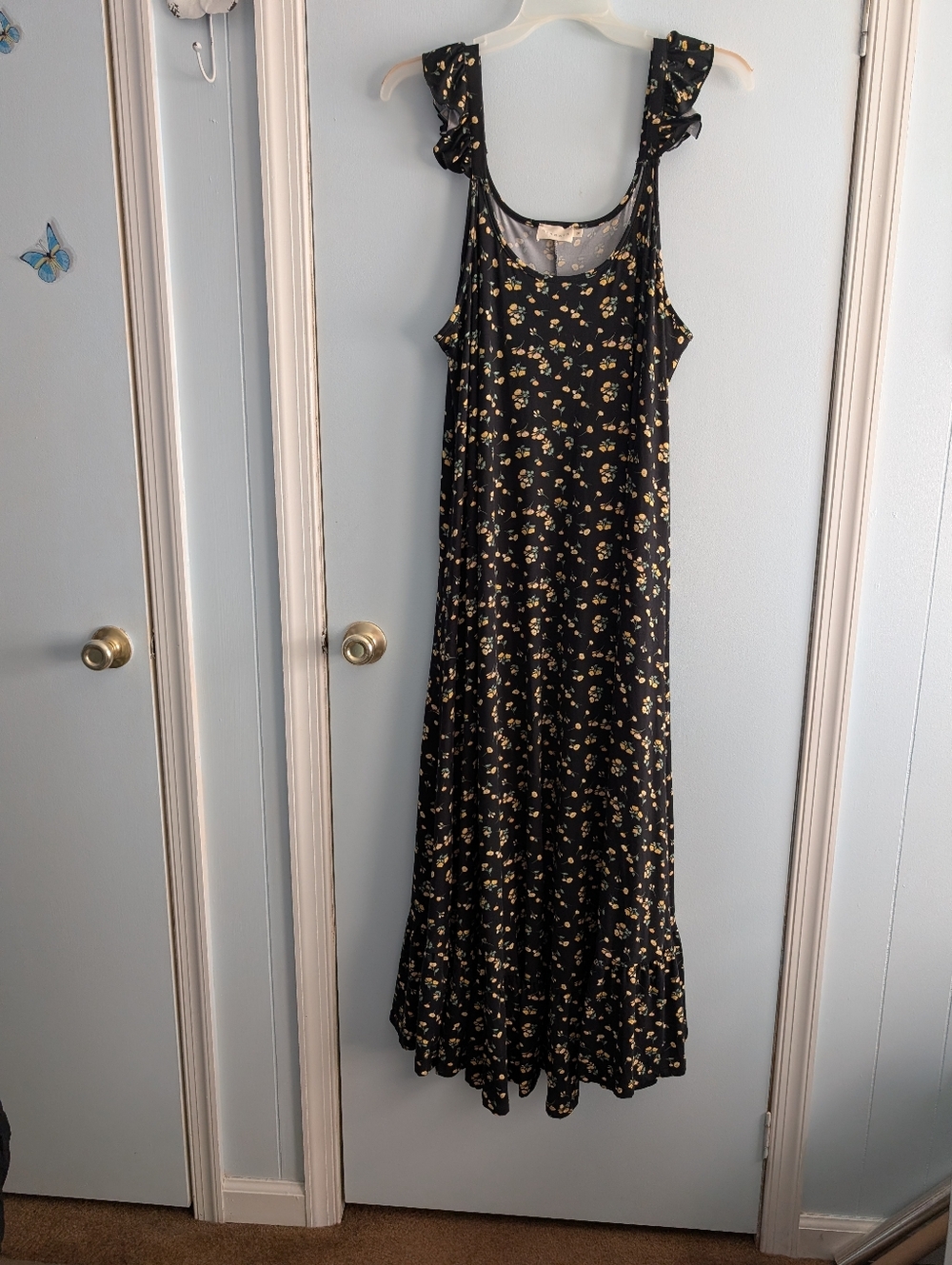 Black Floral Maxi Dress with Ruffle Straps